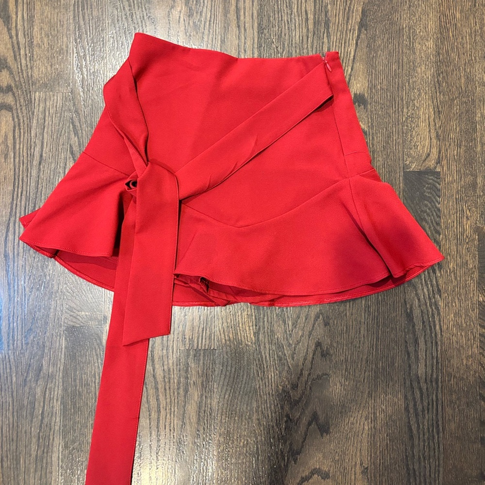 Zara Red Wrap Mini Skirt with Self-Tie & Built-in Shorts
